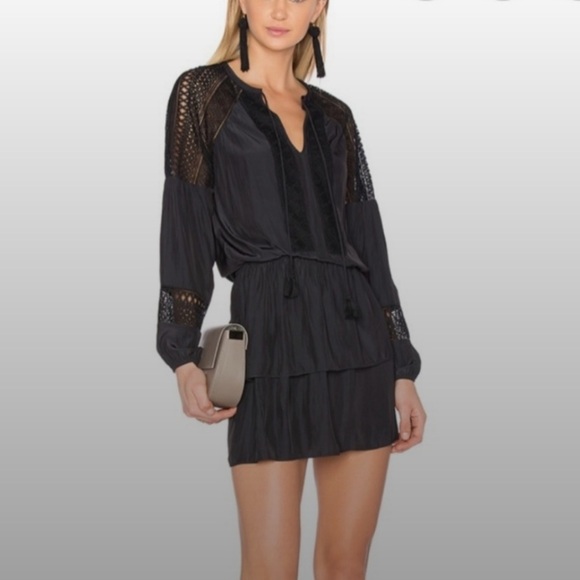 Ramy Brook Navy Blue Cinched Waist Tie Front Tunic Mini Dress. Size Small. - Picture 1 of 8